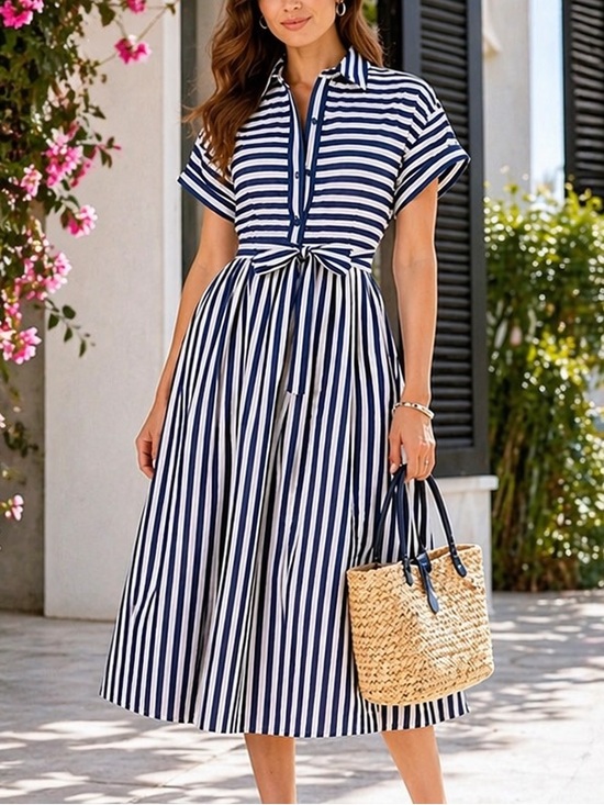 kate spade Dresses & Skirts - Kate Spade Midi Shirt Dress Cotton Navy White Striped Belted $368 Pockets Size L